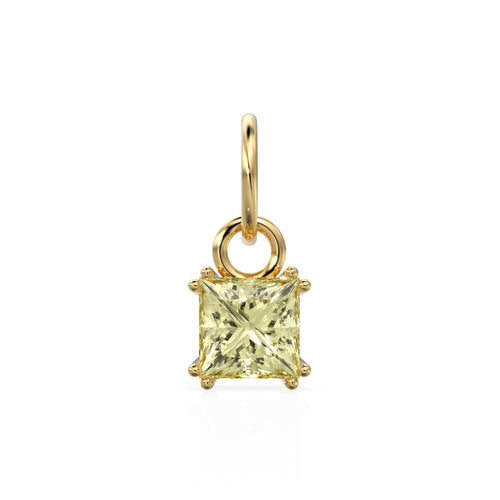 Lemon Quartz Princess Cut Solid Gold Charm / Yellow Gemstone Handmade 18k Gold Pendant / 14k Solid Gold Gemini Jewelry Making Findings - Jalvi & Co. 