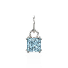 Load image into Gallery viewer, Aquamarine Princess Cut Solid Gold Charm / Blue Gemstone Handmade 18k Gold Pendant / 14k Gold March Birthstone Jewelry Making Findings