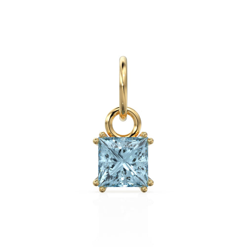 Aquamarine Princess Cut Solid Gold Charm / Blue Gemstone Handmade 18k Gold Pendant / 14k Gold March Birthstone Jewelry Making Findings - Jalvi & Co. 