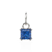 Load image into Gallery viewer, Blue Sapphire Princess Cut Solid Gold Charm / Blue Gemstone Handmade 18k Gold Pendant / 14k Gold September Birthstone Jewelry Making Finding