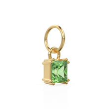 Load image into Gallery viewer, Green Peridot Princess Cut Solid Gold Charm / Green Gemstone Handmade 18k Gold Pendant / 14k Solid Gold August Jewelry Making Findings