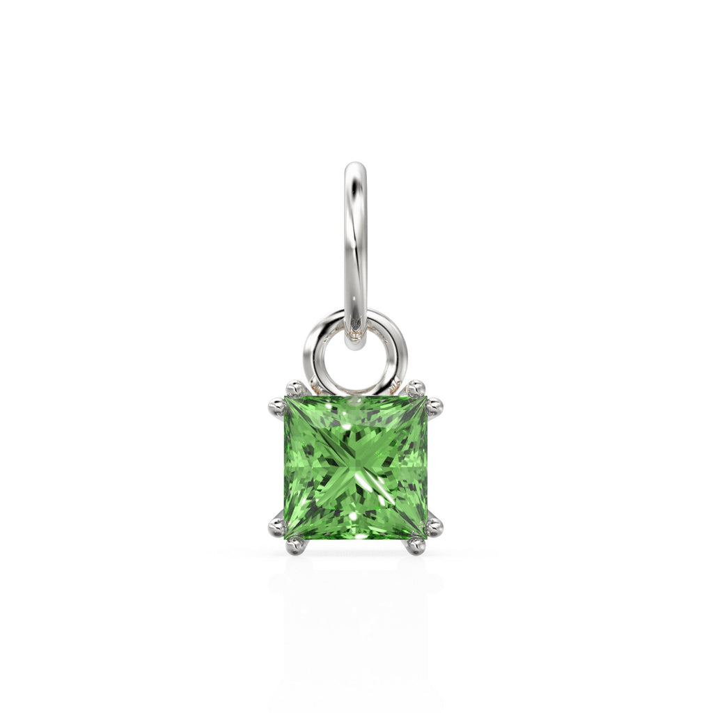 Green Peridot Princess Cut Solid Gold Charm / Green Gemstone Handmade 18k Gold Pendant / 14k Solid Gold August Jewelry Making Findings