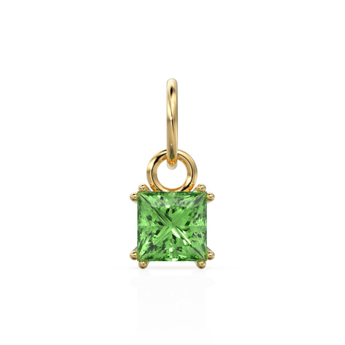 Green Peridot Princess Cut Solid Gold Charm / Green Gemstone Handmade 18k Gold Pendant / 14k Solid Gold August Jewelry Making Findings - Jalvi & Co. 