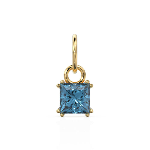 London Blue Topaz Princess Cut Solid Gold Charm / Blue Gemstone Handmade 18k Gold Pendant / 14k Solid Gold December Jewelry Making Findings - Jalvi & Co. 