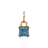 London Blue Topaz Princess Cut Solid Gold Charm / Blue Gemstone Handmade 18k Gold Pendant / 14k Solid Gold December Jewelry Making Findings