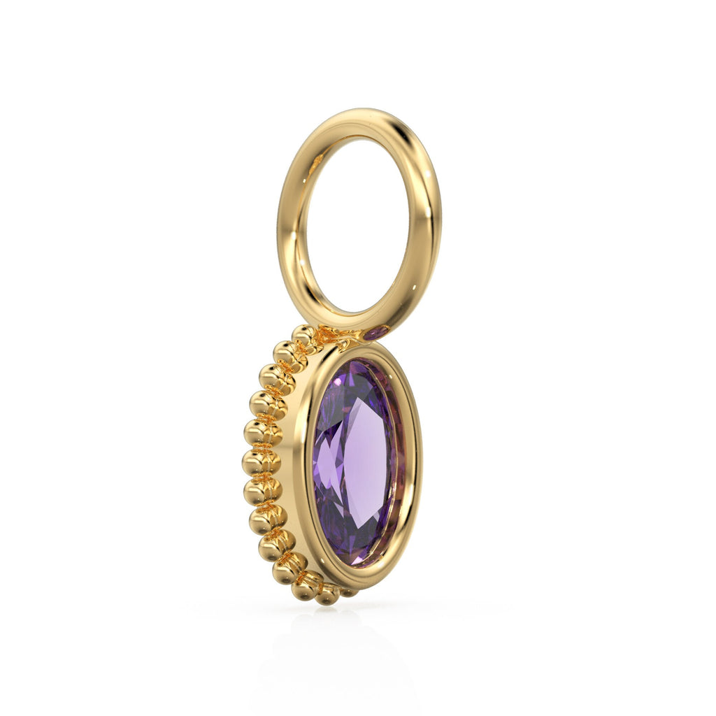 Amethyst Oval Cut Solid Gold Charm / Purple Gemstone Handmade 18k Gold Pendant / 14k Gold February Birthstone Jewelry Making Findings