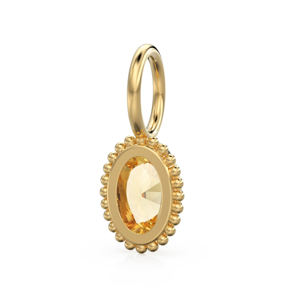 Citrine Oval Cut Solid Gold Charm / Yellow Gemstone Handmade 18k Gold Pendant / 14k Gold November Birthstone Jewelry Making Findings - Jalvi & Co. 