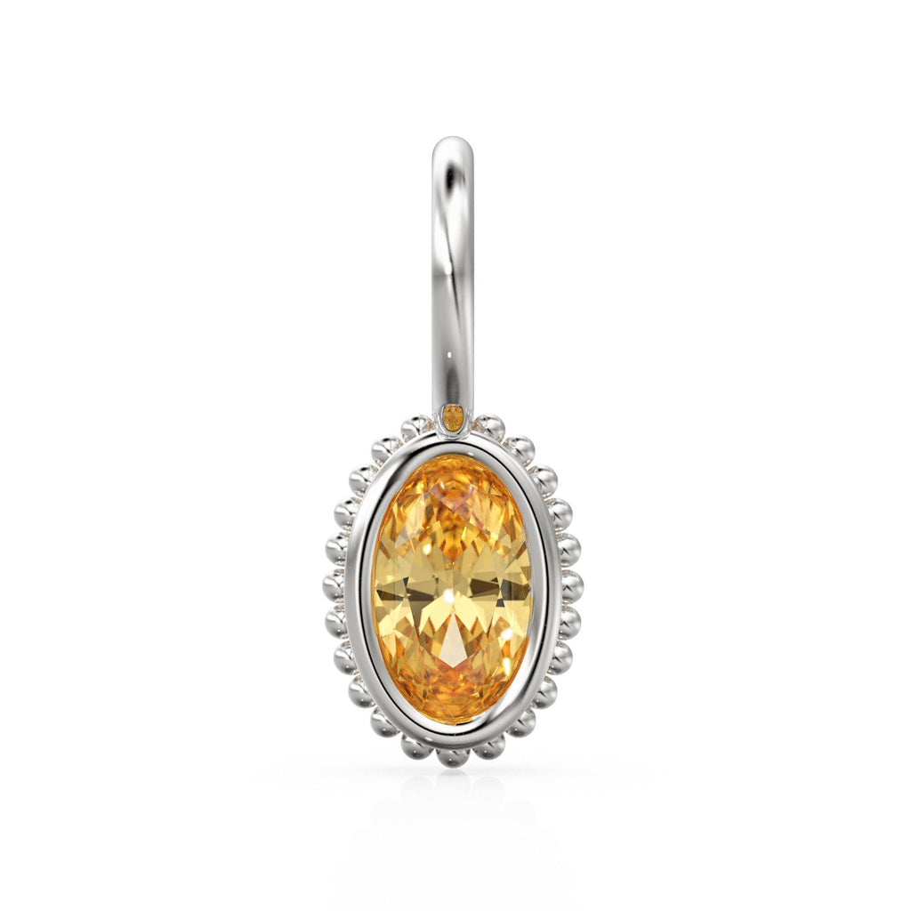 Citrine Oval Cut Solid Gold Charm / Yellow Gemstone Handmade 18k Gold Pendant / 14k Gold November Birthstone Jewelry Making Findings