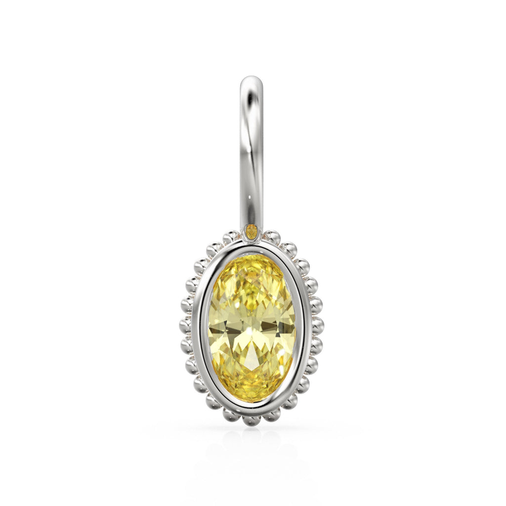 Lemon Quartz Oval Cut Solid Gold Charm / Yellow Gemstone Handmade 18k Gold Pendant / 14k Gold February Birthstone Jewelry Making Findings