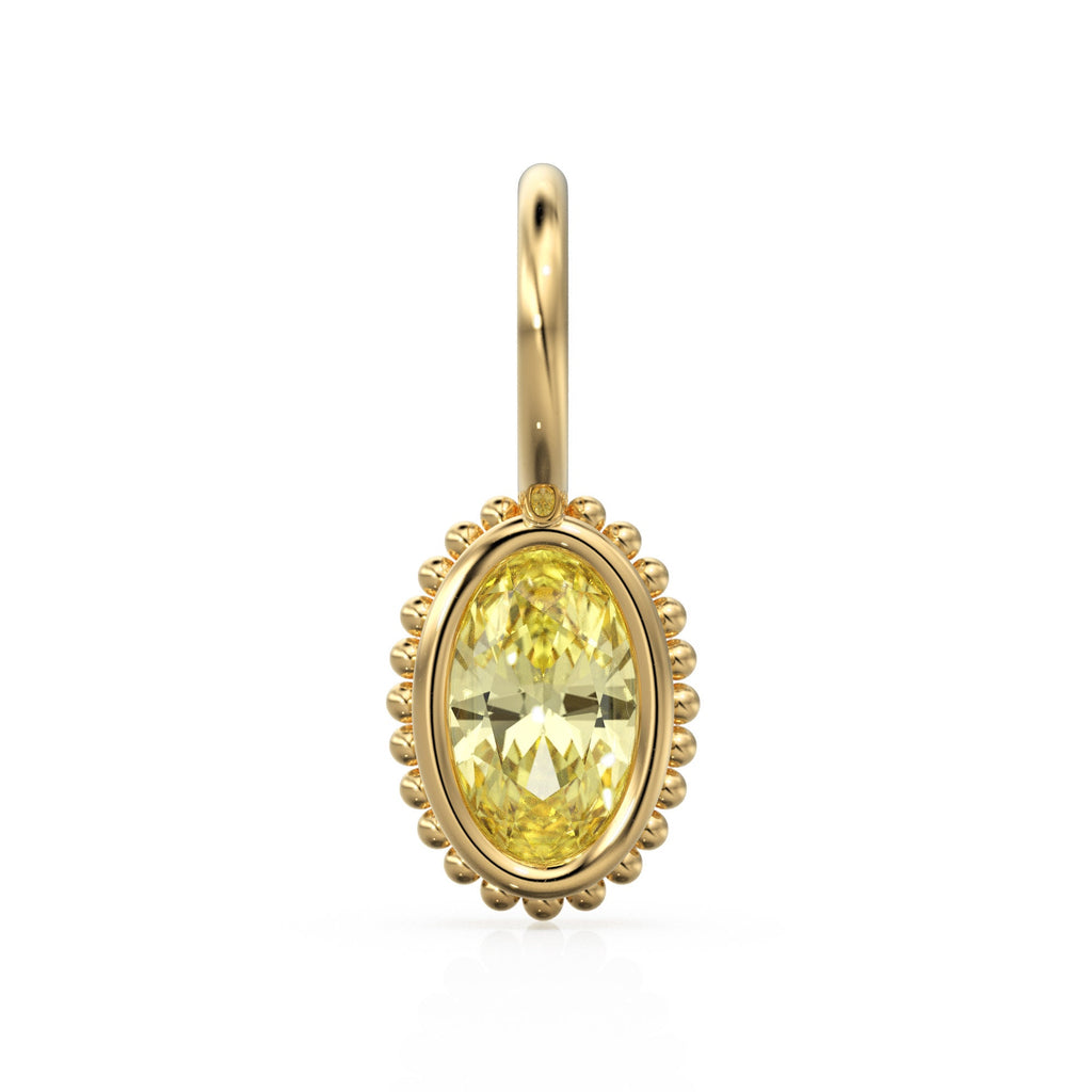 Lemon Quartz Oval Cut Solid Gold Charm / Yellow Gemstone Handmade 18k Gold Pendant / 14k Gold February Birthstone Jewelry Making Findings