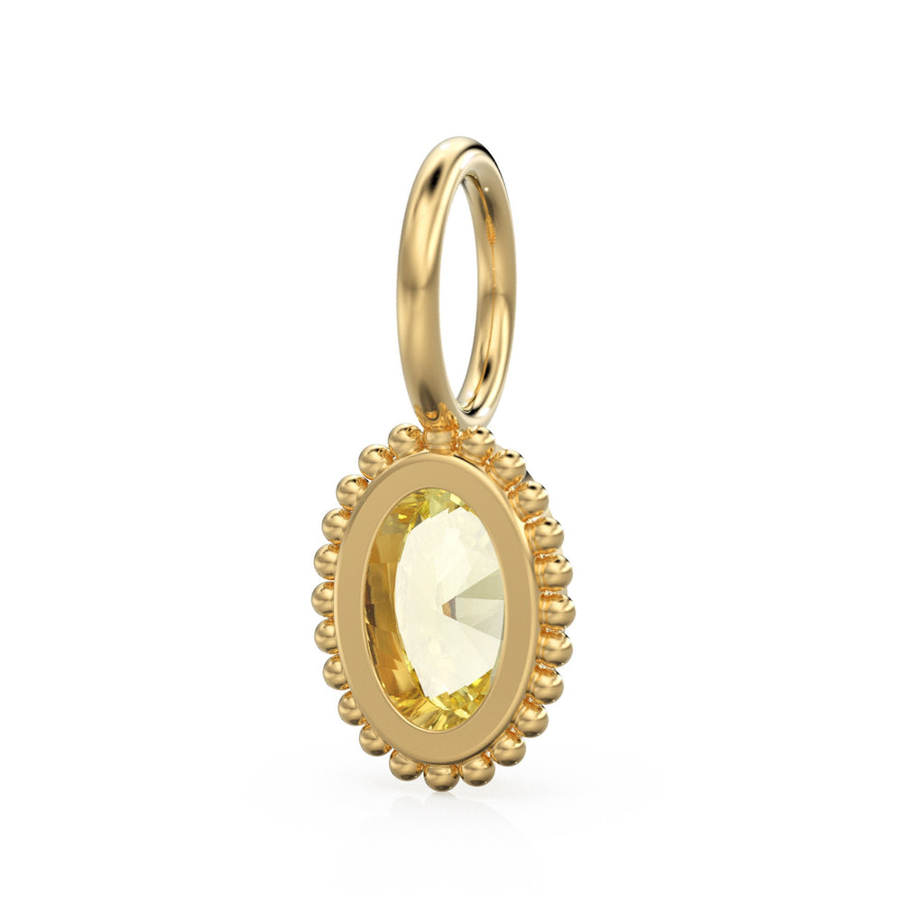 Lemon Quartz Oval Cut Solid Gold Charm / Yellow Gemstone Handmade 18k Gold Pendant / 14k Gold February Birthstone Jewelry Making Findings