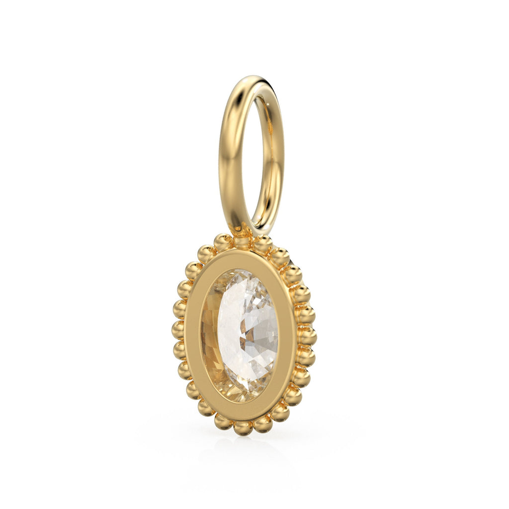 White Quartz Oval Cut Solid Gold Charm / Clear Gemstone Handmade 18k Gold Pendant / 14k Gold June April Birthstone Jewelry Making Findings