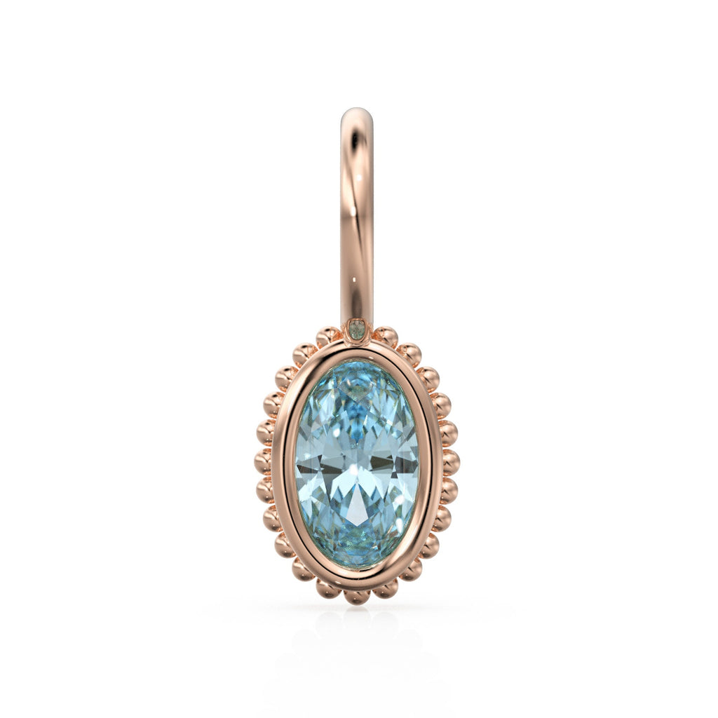 Aquamarine Oval Cut Solid Gold Charm / Blue Gemstone Handmade 18k Gold Pendant / 14k Gold March Birthstone Jewelry Making Findings Gift Her