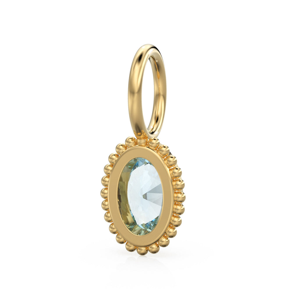 Aquamarine Oval Cut Solid Gold Charm / Blue Gemstone Handmade 18k Gold Pendant / 14k Gold March Birthstone Jewelry Making Findings Gift Her