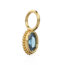 Load image into Gallery viewer, London Blue Topaz Oval Cut Solid Gold Charm / Blue Gemstone Handmade 18k Gold Pendant / 14k Gold November Birthstone Jewelry Making Findings