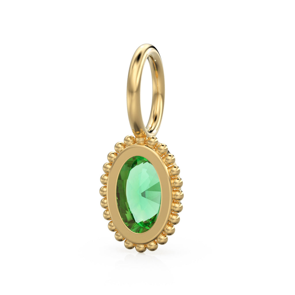 Emerald Oval Cut Solid Gold Charm / Green Gemstone Handmade 18k Gold Pendant / 14k Gold May Birthstone Jewelry Making Findings Gift for Her