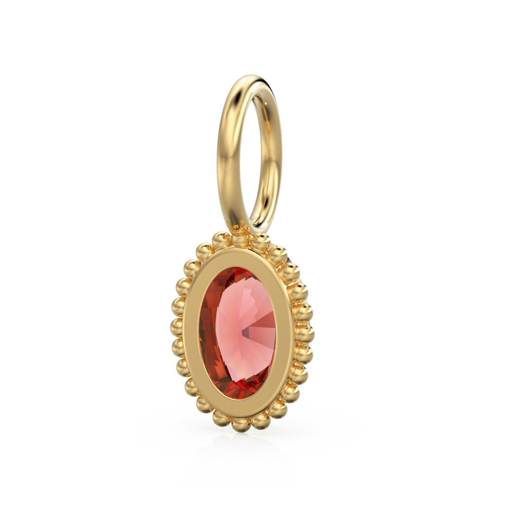 Ruby Oval Cut Solid Gold Charm / Red Gemstone Handmade 18k Gold Pendant / 14k Gold July Birthstone Jewelry Making Findings Gift for Her