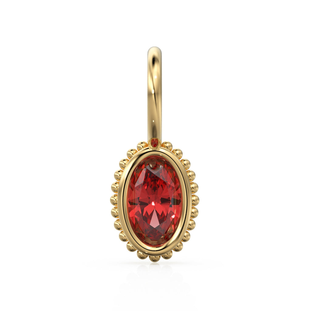 Ruby Oval Cut Solid Gold Charm / Red Gemstone Handmade 18k Gold Pendant / 14k Gold July Birthstone Jewelry Making Findings Gift for Her