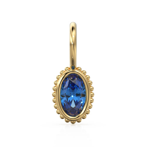 Sapphire Oval Cut Solid Gold Charm / Blue Gemstone Handmade 18k Gold Pendant / 14k Gold September Birthstone Jewelry Making Findings Gift - Jalvi & Co. 