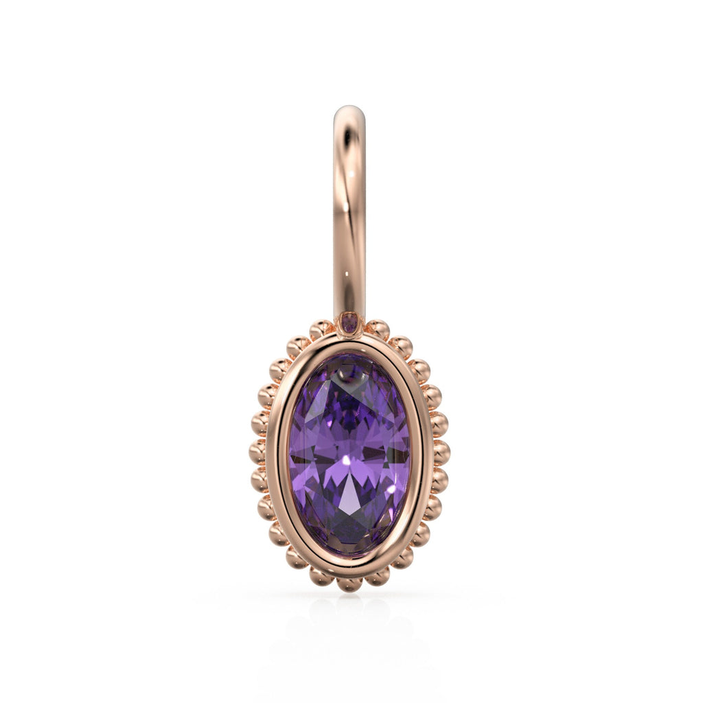 Amethyst Oval Cut Solid Gold Charm / Purple Gemstone Handmade 18k Gold Pendant / 14k Gold February Birthstone Jewelry Making Findings