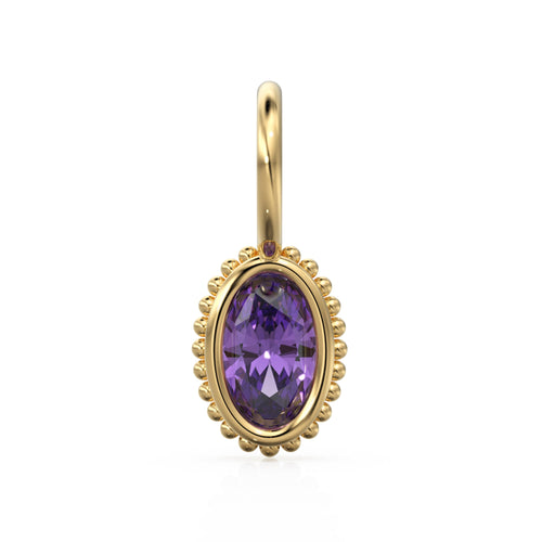 Amethyst Oval Cut Solid Gold Charm / Purple Gemstone Handmade 18k Gold Pendant / 14k Gold February Birthstone Jewelry Making Findings - Jalvi & Co. 
