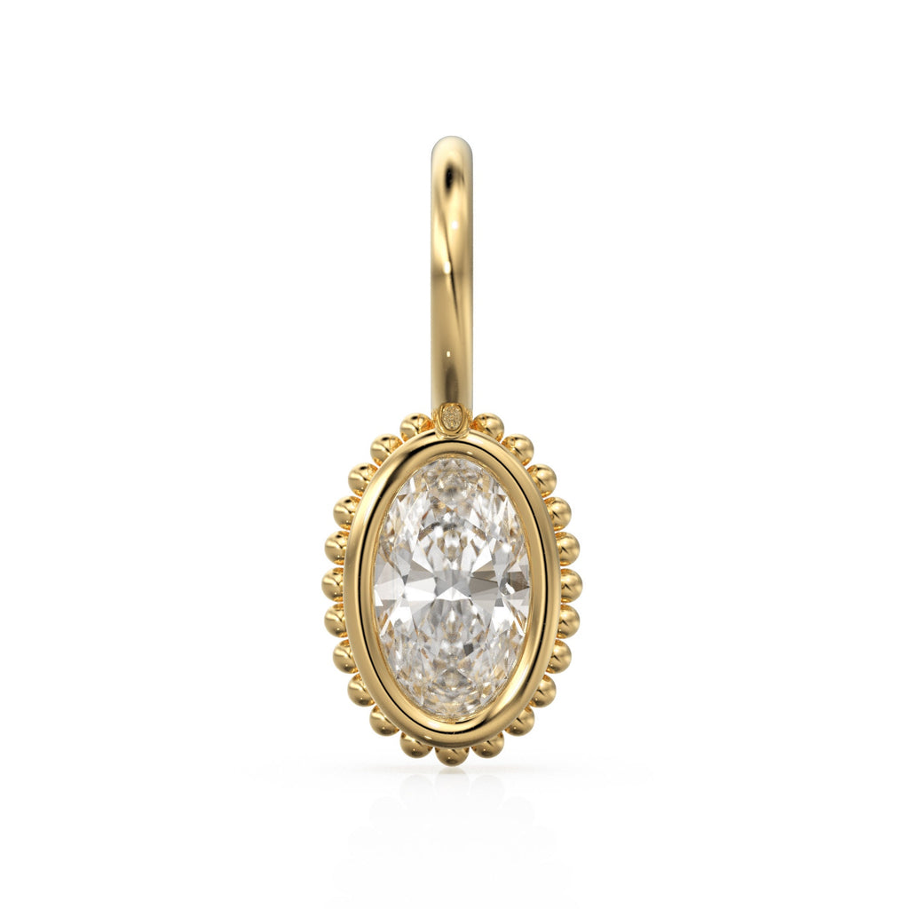 White Quartz Oval Cut Solid Gold Charm / Clear Gemstone Handmade 18k Gold Pendant / 14k Gold June April Birthstone Jewelry Making Findings