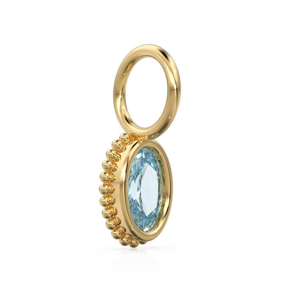 Aquamarine Oval Cut Solid Gold Charm / Blue Gemstone Handmade 18k Gold Pendant / 14k Gold March Birthstone Jewelry Making Findings Gift Her