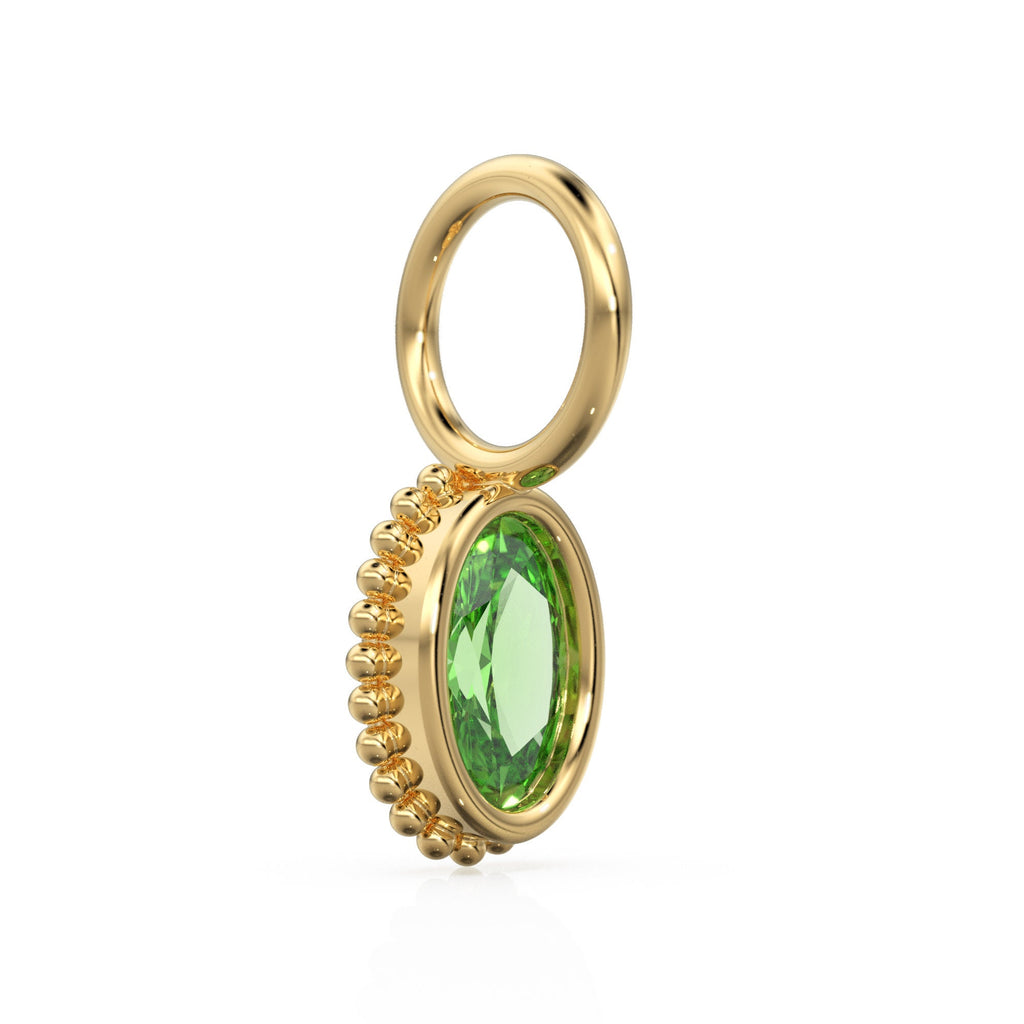 Peridot Oval Cut Solid Gold Charm / Green Gemstone Handmade 18k Gold Pendant / 14k Gold August Birthstone Jewelry Making Findings Gift Her