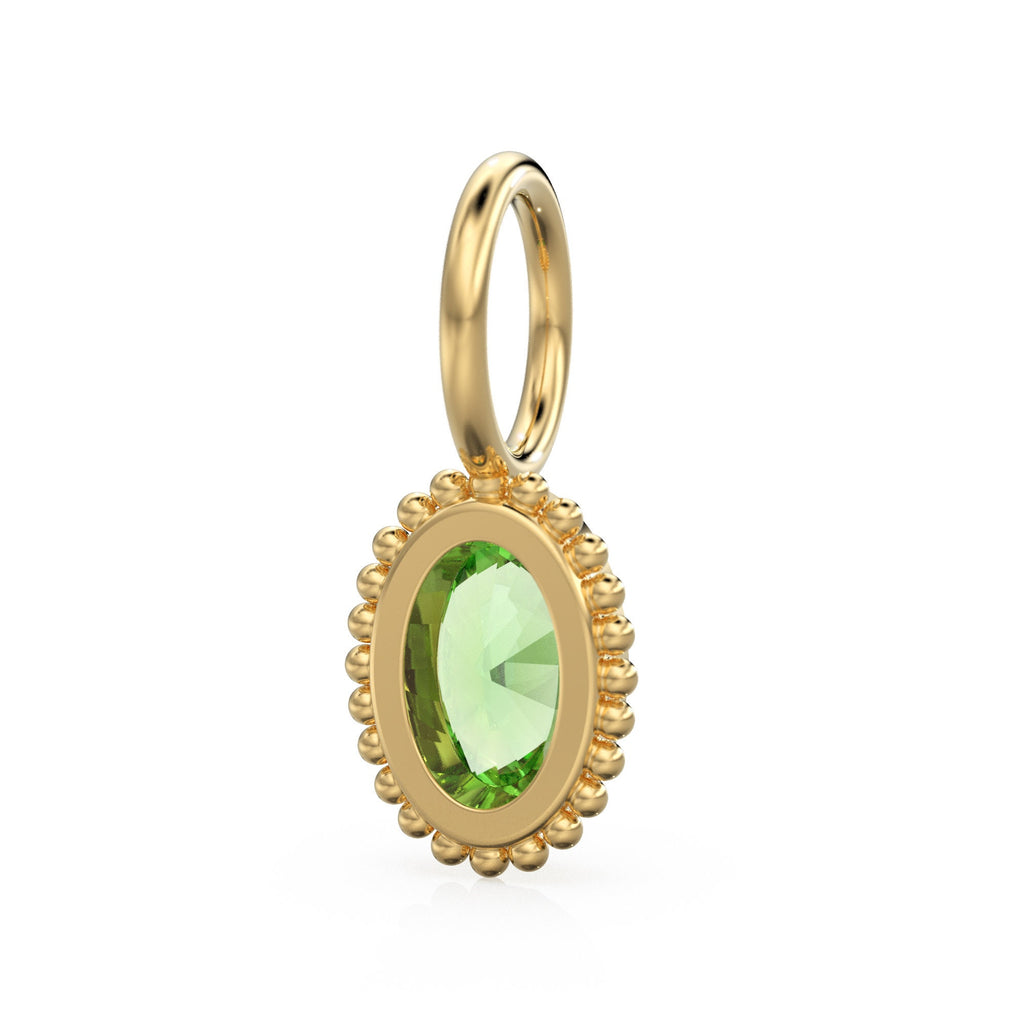 Peridot Oval Cut Solid Gold Charm / Green Gemstone Handmade 18k Gold Pendant / 14k Gold August Birthstone Jewelry Making Findings Gift Her