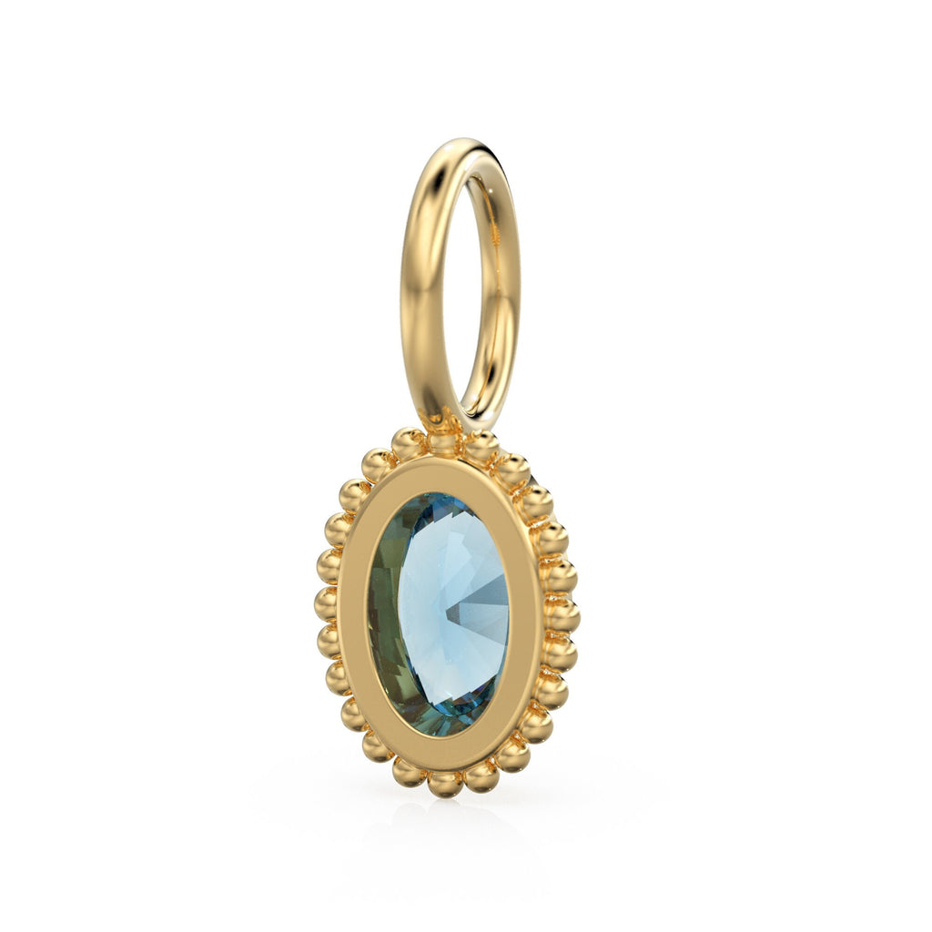 London Blue Topaz Oval Cut Solid Gold Charm / Blue Gemstone Handmade 18k Gold Pendant / 14k Gold November Birthstone Jewelry Making Findings