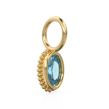 Load image into Gallery viewer, Swiss Blue Topaz Oval Cut Solid Gold Charm / Blue Gemstone Handmade 18k Gold Pendant / 14k Gold November Birthstone Jewelry Making Findings