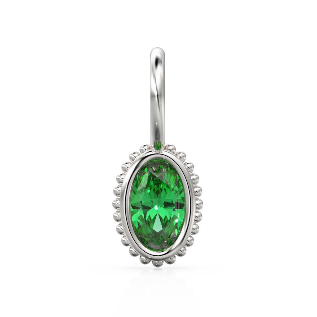 Emerald Oval Cut Solid Gold Charm / Green Gemstone Handmade 18k Gold Pendant / 14k Gold May Birthstone Jewelry Making Findings Gift for Her