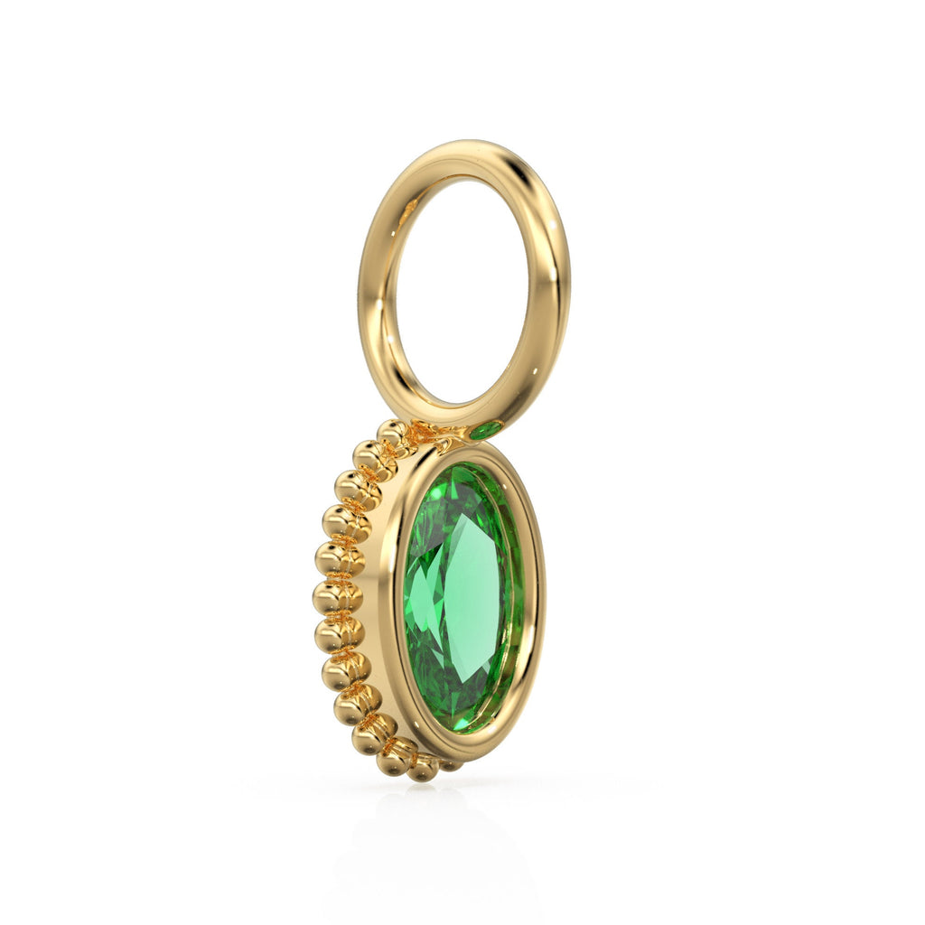 Emerald Oval Cut Solid Gold Charm / Green Gemstone Handmade 18k Gold Pendant / 14k Gold May Birthstone Jewelry Making Findings Gift for Her