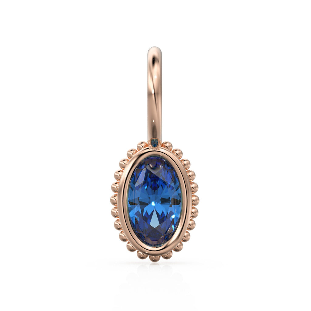 Sapphire Oval Cut Solid Gold Charm / Blue Gemstone Handmade 18k Gold Pendant / 14k Gold September Birthstone Jewelry Making Findings Gift