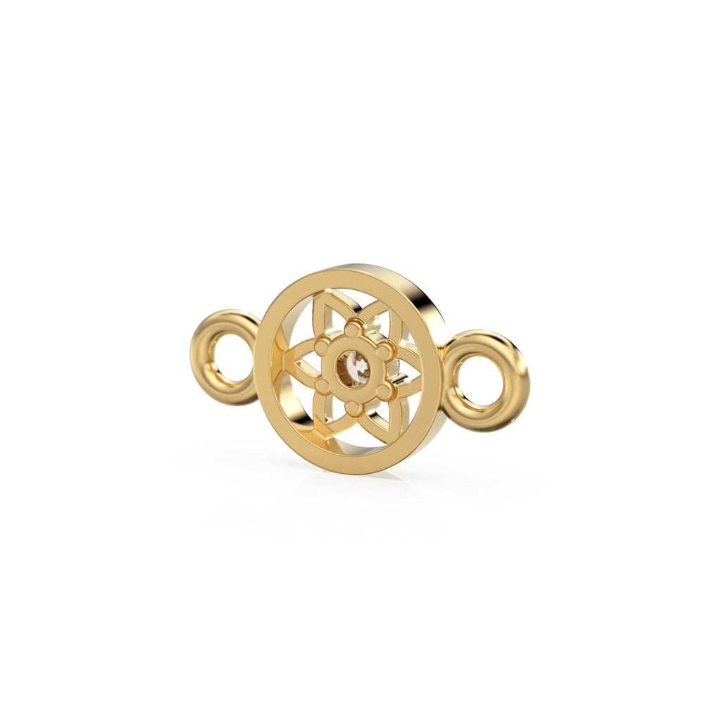 6x11mm Tiny Flower 18k Solid Yellow Gold Brilliant Diamond Connector Spacer / Solid 14k Gold Handmade Floral Finding