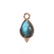 Load image into Gallery viewer, Labradorite Pear Solid Gold Charm / Natural Fire Spectrolite Gemstone Handmade Gold Pendant / 14k Solid Yellow Gold Jewelry Making Finding