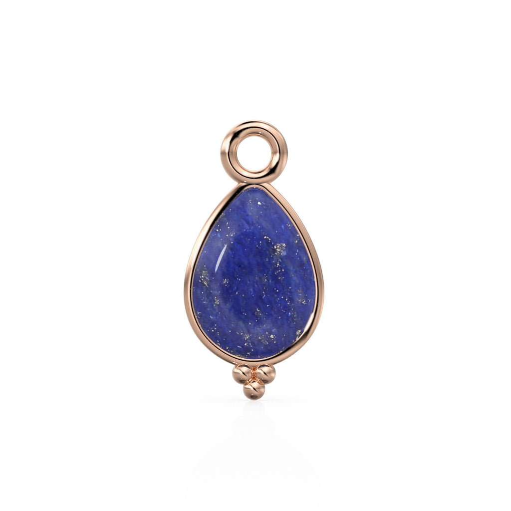 Lapiz Lazuli Pear Solid Gold Charm / Natural Afghan Blue Gemstone Handmade Gold Pendant / 14k Solid Yellow Gold Jewelry Making Finding