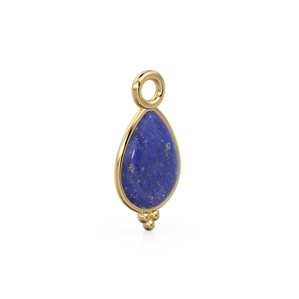 Lapiz Lazuli Pear Solid Gold Charm / Natural Afghan Blue Gemstone Handmade Gold Pendant / 14k Solid Yellow Gold Jewelry Making Finding