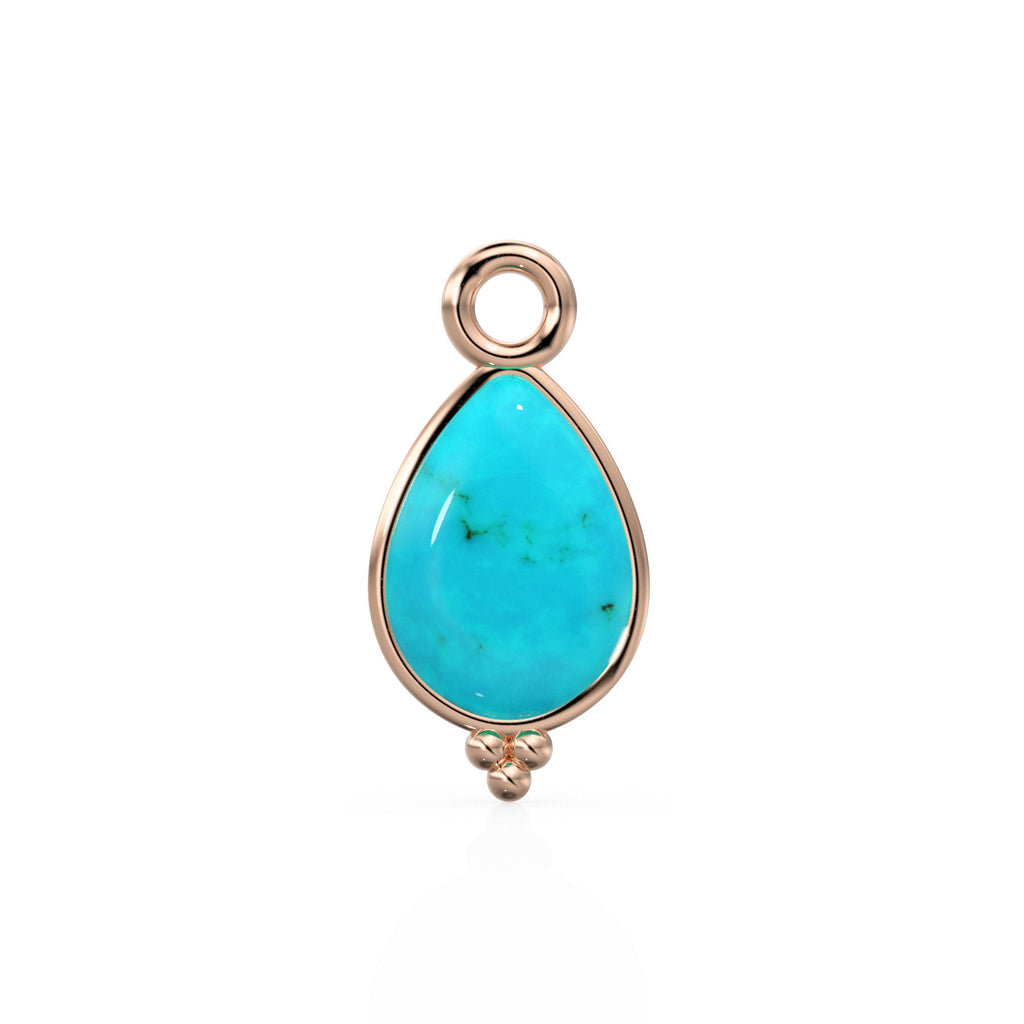 Sleeping Beauty Turquoise Pear Solid Gold Charm / Natural Blue Gemstone Handmade Gold Pendant / 14k Solid Yellow Gold Jewelry Making Finding