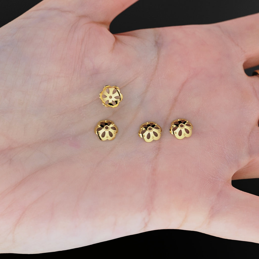 7mm 18k Solid Yellow Gold Simple Flower Cup Bead Cap Finding PAIR (4) St Patricks Day