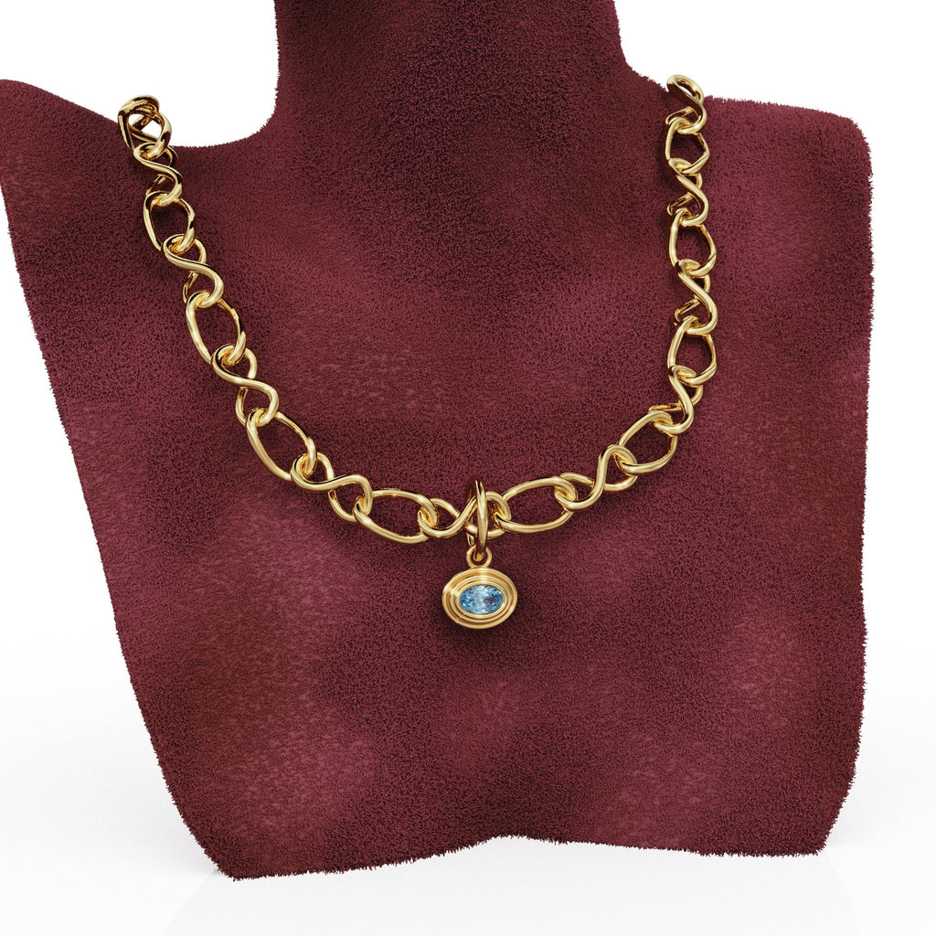 AAA Blue Aquamarine Charms 14k Yellow Solid Gold Bubble Bezel Charm Pendant Blue Oval Gemstone Bezel 18K Gold Jewelry Finding Christmas Gift