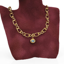 Load image into Gallery viewer, AAA Blue Aquamarine Charms 14k Yellow Solid Gold Bubble Bezel Charm Pendant Blue Oval Gemstone Bezel 18K Gold Jewelry Finding Christmas Gift
