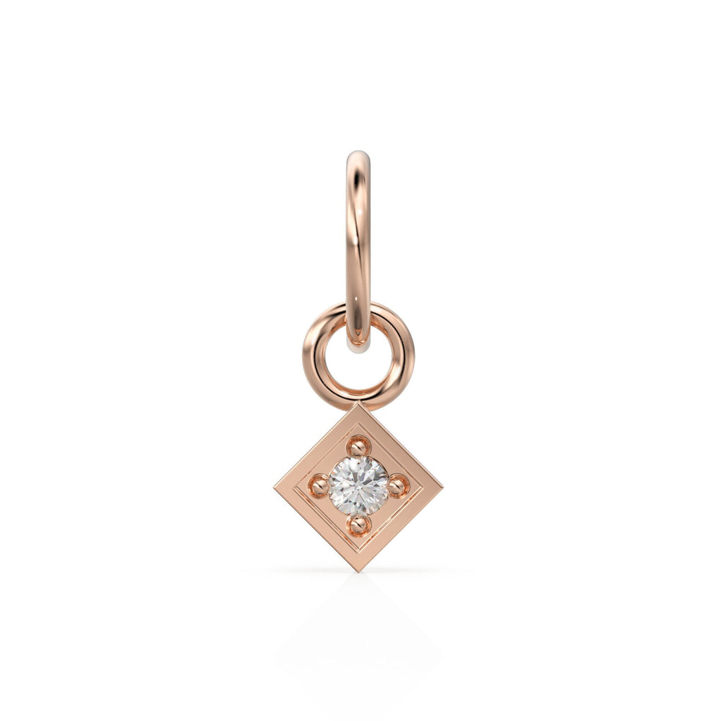 TINY Square Diamond Charm Pendant / 14k 18k Solid Gold Pendant / Brilliant Round Diamond Pendant / Petite Diamond Charm / Christmas Sale