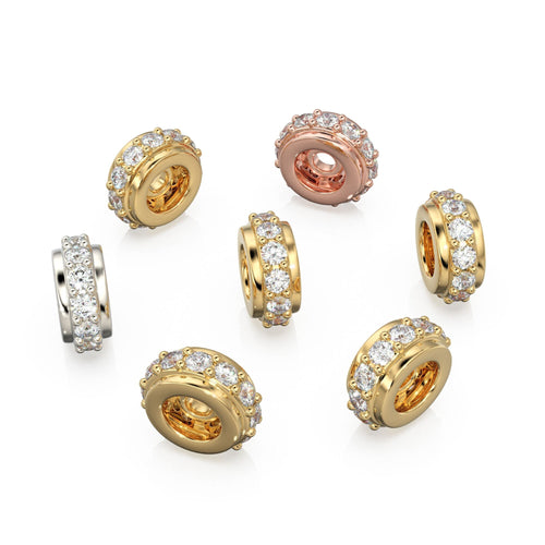6mm 18k Solid Yellow Gold Diamond Eternity Rondelle Wheel Bead Finding Spacer / Gold Rondelle Bead / Diamond Finding by BeadSupplyUSA - Jalvi & Co. 