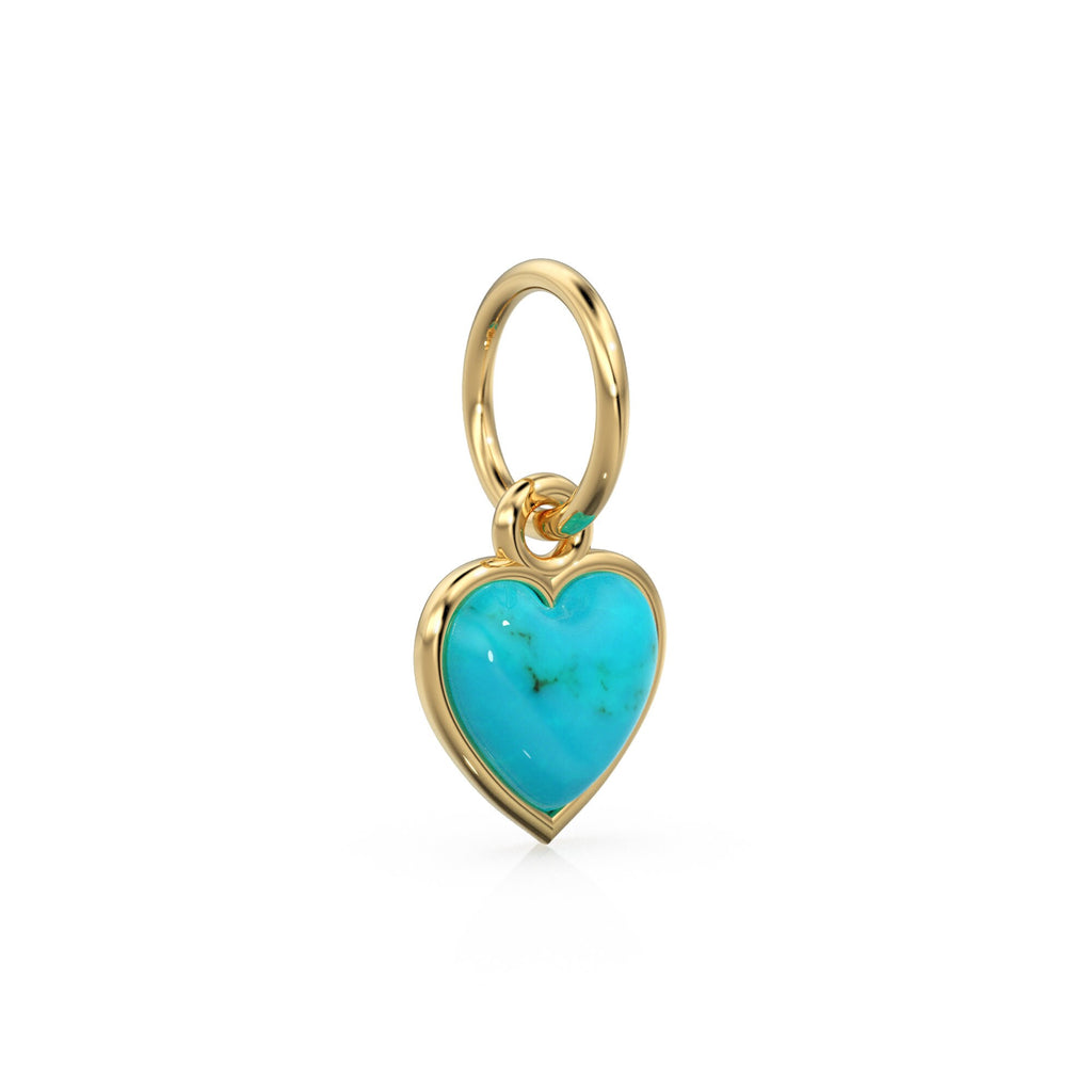 Turquoise Heart Cabochon Solid Gold Charm / Natural Blue Gemstone Handmade Gold Pendant / 1pc 14k Solid Yellow Gold Jewelry Making Findings