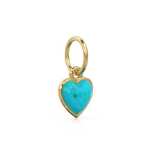 Load image into Gallery viewer, Turquoise Heart Cabochon Solid Gold Charm / Natural Blue Gemstone Handmade Gold Pendant / 1pc 14k Solid Yellow Gold Jewelry Making Findings