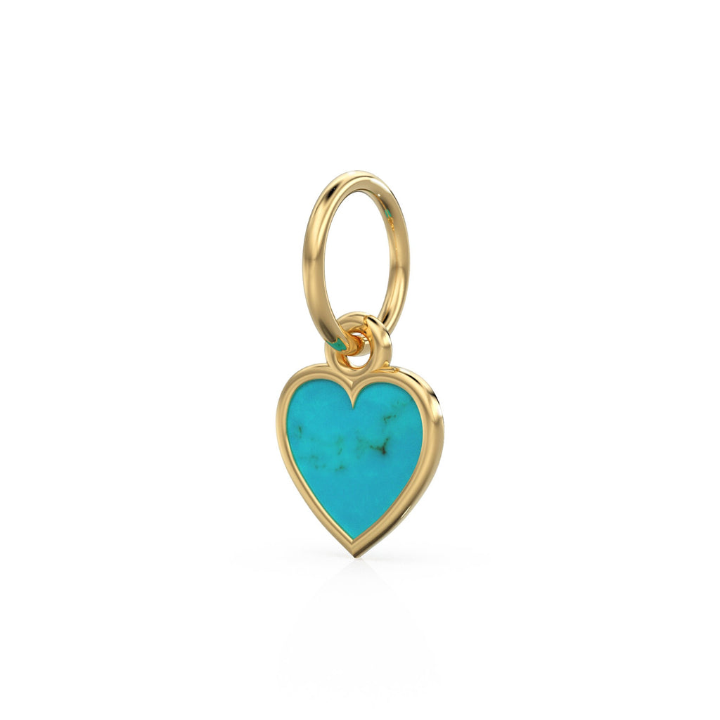 Turquoise Heart Cabochon Solid Gold Charm / Natural Blue Gemstone Handmade Gold Pendant / 1pc 14k Solid Yellow Gold Jewelry Making Findings