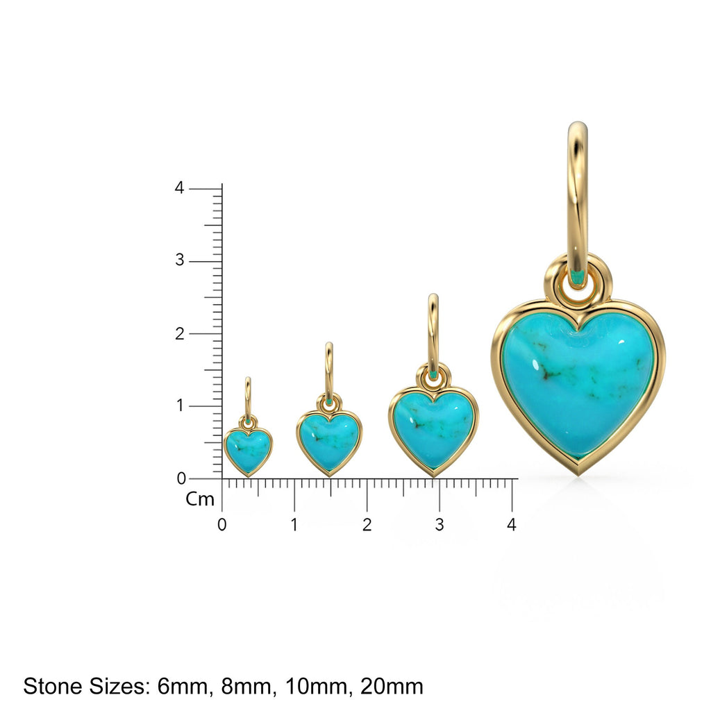 Turquoise Heart Cabochon Solid Gold Charm / Natural Blue Gemstone Handmade Gold Pendant / 1pc 14k Solid Yellow Gold Jewelry Making Findings