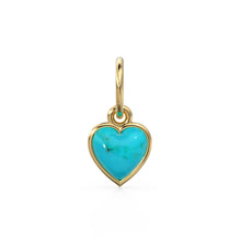 Load image into Gallery viewer, Turquoise Heart Cabochon Solid Gold Charm / Natural Blue Gemstone Handmade Gold Pendant / 1pc 14k Solid Yellow Gold Jewelry Making Findings