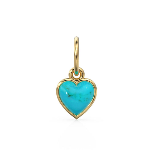 Turquoise Heart Cabochon Solid Gold Charm / Natural Blue Gemstone Handmade Gold Pendant / 1pc 14k Solid Yellow Gold Jewelry Making Findings - Jalvi & Co. 